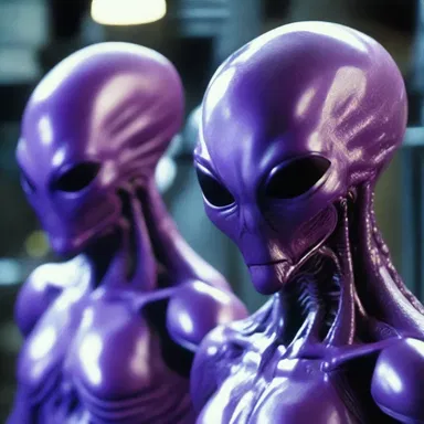 In the science fiction movie, the aliens had skin that was coloured in various mesmerizing shades of purple and silver.
