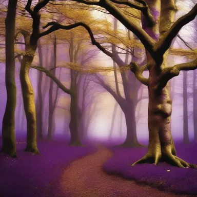 The enchanted forest in the fantasy novel was described as having trees coloured in shades of gold and purple, creating a magical atmosphere.