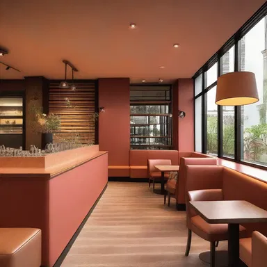 The architect used warm colours to create a cozy and inviting atmosphere in the restaurant.