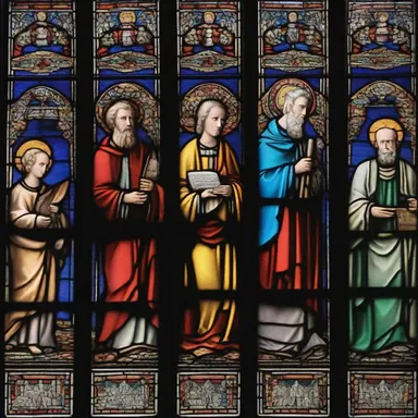 The stained glass windows in the cathedral are carefully coloured to illustrate biblical scenes.
