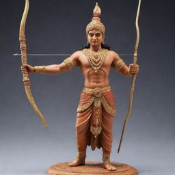 Generate a detailed, majestic statue of Lord Ram, adorned with traditional Indian attire and carrying a bow and arrow.