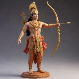 Generate a detailed, majestic statue of Lord Ram, adorned with traditional Indian attire and carrying a bow and arrow.