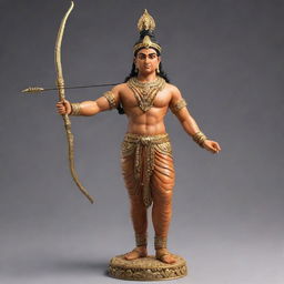 Generate a detailed, majestic statue of Lord Ram, adorned with traditional Indian attire and carrying a bow and arrow.