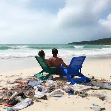 Their romantic getaway was spoiled when they discovered someone had befouled the pristine beach with trash and debris.
