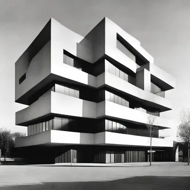 The modernist building incorporated elements of semi-abstraction, fusing geometric shapes and abstract forms into its design.