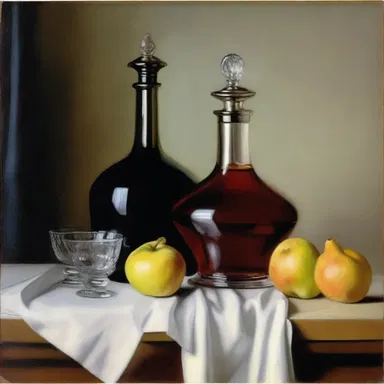 The still-life painting featured a beautifully crafted decanter on a table, evoking a sense of elegance and abundance.