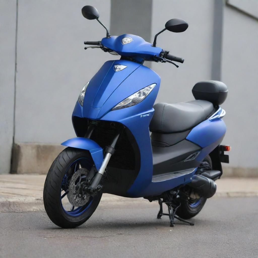 A Yamaha Smax scooter bearing a matte blue finish accentuated with vibrant and lightning-like thunderbolt designs. Aim for a daringly sharp, modern look.