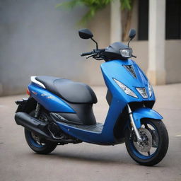 A Yamaha Smax scooter bearing a matte blue finish accentuated with vibrant and lightning-like thunderbolt designs. Aim for a daringly sharp, modern look.