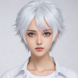 Generate a trendy anime character designed for manga, with expressive eyes, a signature hairstyle, and fashionable attire. The backdrop is pure white to bring out the character's details.