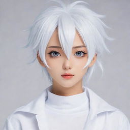 Generate a trendy anime character designed for manga, with expressive eyes, a signature hairstyle, and fashionable attire. The backdrop is pure white to bring out the character's details.