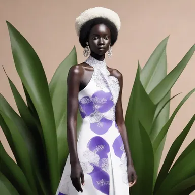 The fashion designer's latest collection was inspired by the elegance of the Senega plant, incorporating its white flowers and purple crest into the designs.