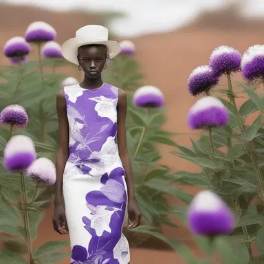 The fashion designer's latest collection was inspired by the elegance of the Senega plant, incorporating its white flowers and purple crest into the designs.