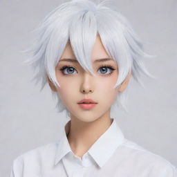 Generate a trendy anime character designed for manga, with expressive eyes, a signature hairstyle, and fashionable attire. The backdrop is pure white to bring out the character's details.