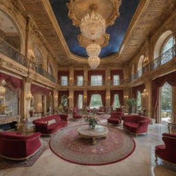 A grand, opulent house designed with elements of the entire universe, displaying extraordinary worth of 1 trillion dollars