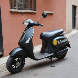 A scooter decorated with the logo of 'La Piraterie', associated with the rapper Booba. The logo should be prominent, meticulous, and should harmonize with the scooter's overall aesthetic.