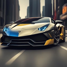 A thrilling digital art piece depicting a Lamborghini as an Autobot from the Transformers franchise