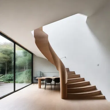 The modern house featured an unnaturally-shaped staircase that twisted and turned in unexpected ways.