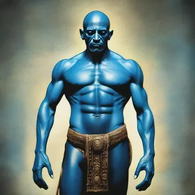 The god had unnaturally blue skin, a sign of their divine power and uniqueness among mortals.
