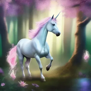The unicorn's horn shimmered with an unnaturally brilliant glow as it galloped through the enchanted forest.