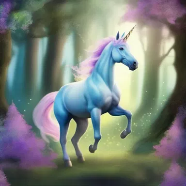 The unicorn's horn shimmered with an unnaturally brilliant glow as it galloped through the enchanted forest.