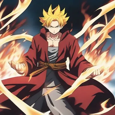 In the anime, the main character has the ability to control fire through his unnaturally strong powers.