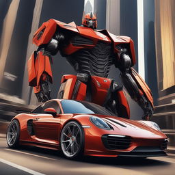 A digital art piece depicting a Porsche as a member of the Autobots from the Transformers series