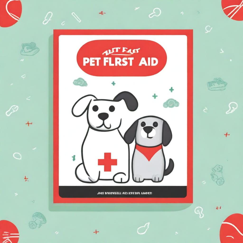 A high-quality digital art image of a pocket guide cover titled 'Pet First Aid'