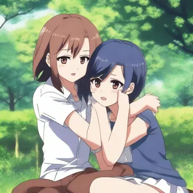 The protagonist blushed in chagrin as she tripped and fell into the arms of her crush in the anime series.