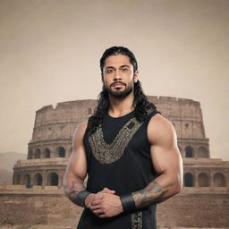 A stylized poster of Roman Reigns, a popular professional wrestler, in the traditional clothes of Pakistan against the backdrop of famous Pakistani landmarks.