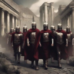 A poignant digital art piece portraying the Roman soldiers as they carry the body of their fallen emperor back to the city