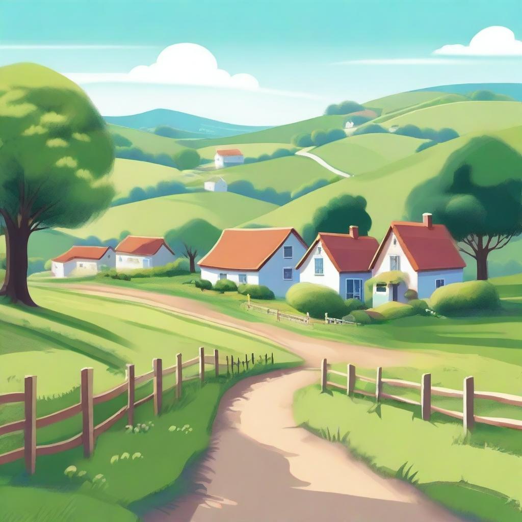 A high-quality digital art illustration of a small village scene