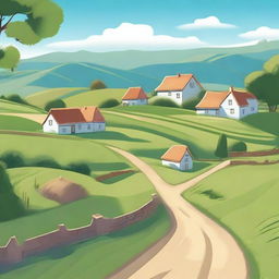 A high-quality digital art illustration of a small village scene