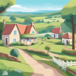 A high-quality digital art illustration of a small village scene