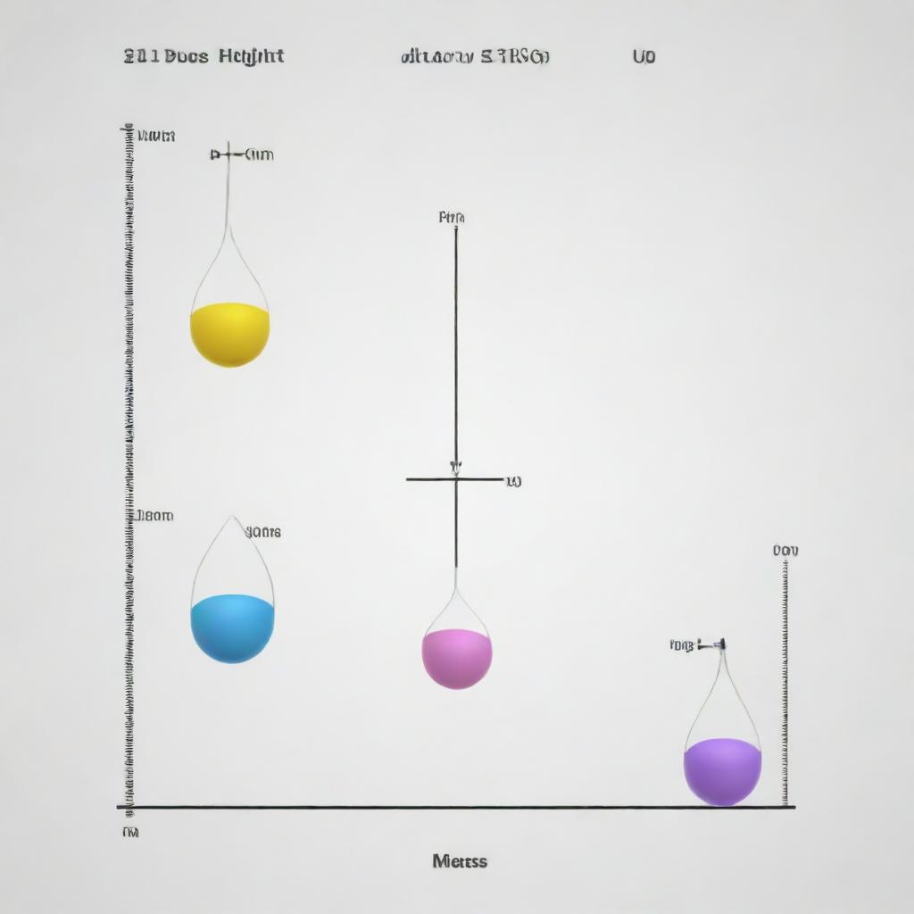 Visualize a scientific illustration showing a spring on which weights of differing mass are hung, representing direct variation in bounce height. Include labels to demonstrate the correlation.