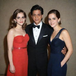 The iconic Bollywood megastar, Shahrukh Khan, standing next to the talented British actress, Emma Watson, both beaming with smiles