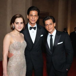 The iconic Bollywood megastar, Shahrukh Khan, standing next to the talented British actress, Emma Watson, both beaming with smiles