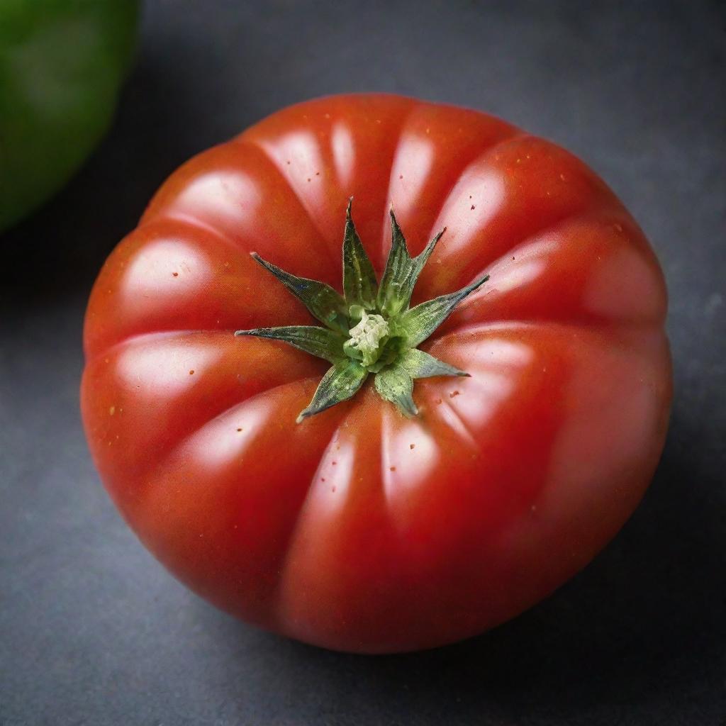 A ripe, juicy tomato with vibrant red outer skin and glistening seeds inside.