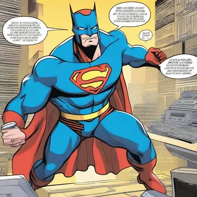 In a futuristic teleprocessing comic, the superhero fights crime using advanced distributed data processing technology.