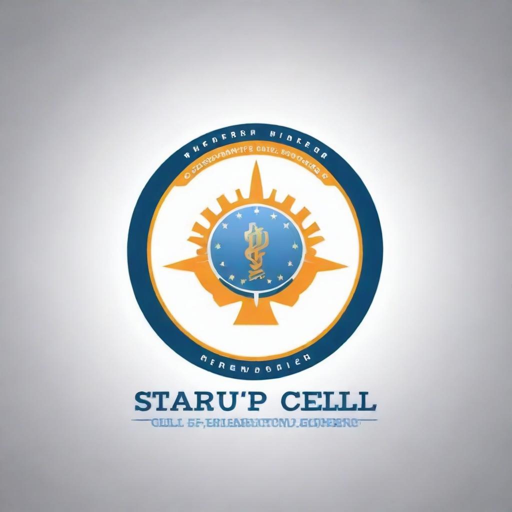 Design a logo with the words 'Startup Cell Government Engineering College Munger'. It should symbolize innovative thinking, education, and engineering excellence. Consider adding iconography related to technology, start-ups, and education.