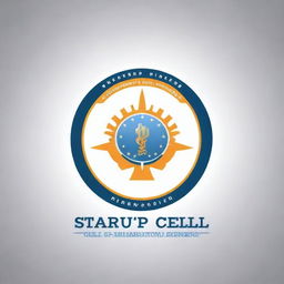 Design a logo with the words 'Startup Cell Government Engineering College Munger'. It should symbolize innovative thinking, education, and engineering excellence. Consider adding iconography related to technology, start-ups, and education.