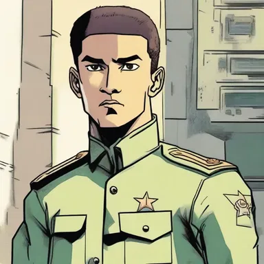 In the comic book series, the protagonist is depicted wearing the grade insignia of a lieutenant.