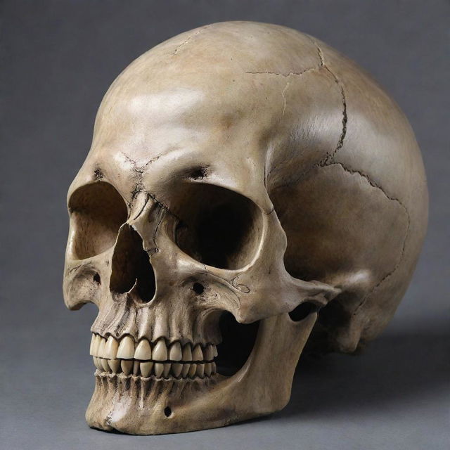 An enormous skull, intricately detailed and eerily realistic.