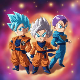 This is a digital art image featuring Zeno from Dragonball Super in his characteristic chibi-style