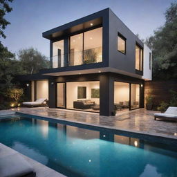 Design a detailed and contemporary house with a modern aesthetic.