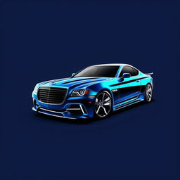 Refine the previous blue car logo design to include a transparent background, enhancing the sleek, modern lines and chrome accents for versatility in various applications.