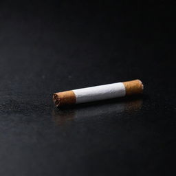 Close-up view of a single, unlit cigarette on a dark, reflective surface, with emphasis on texture and details