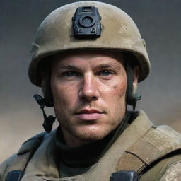 Transform the given photo into a detailed portrait of a commando marine in full gear.