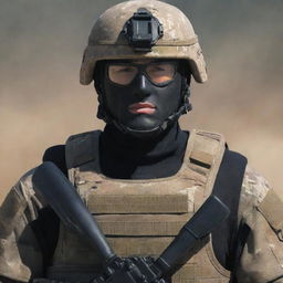 Transform the given photo into a detailed portrait of a commando marine in full gear.