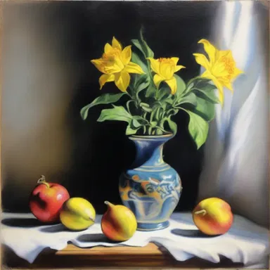 The artist meticulously painted a rushlight in her still life artwork.