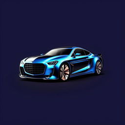 Refine the previous blue car logo design to include a transparent background, enhancing the sleek, modern lines and chrome accents for versatility in various applications.